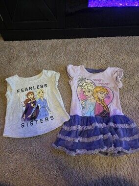 Disney Frozen Girls' Purple Anna & Elsa Top with Tulle Skirt